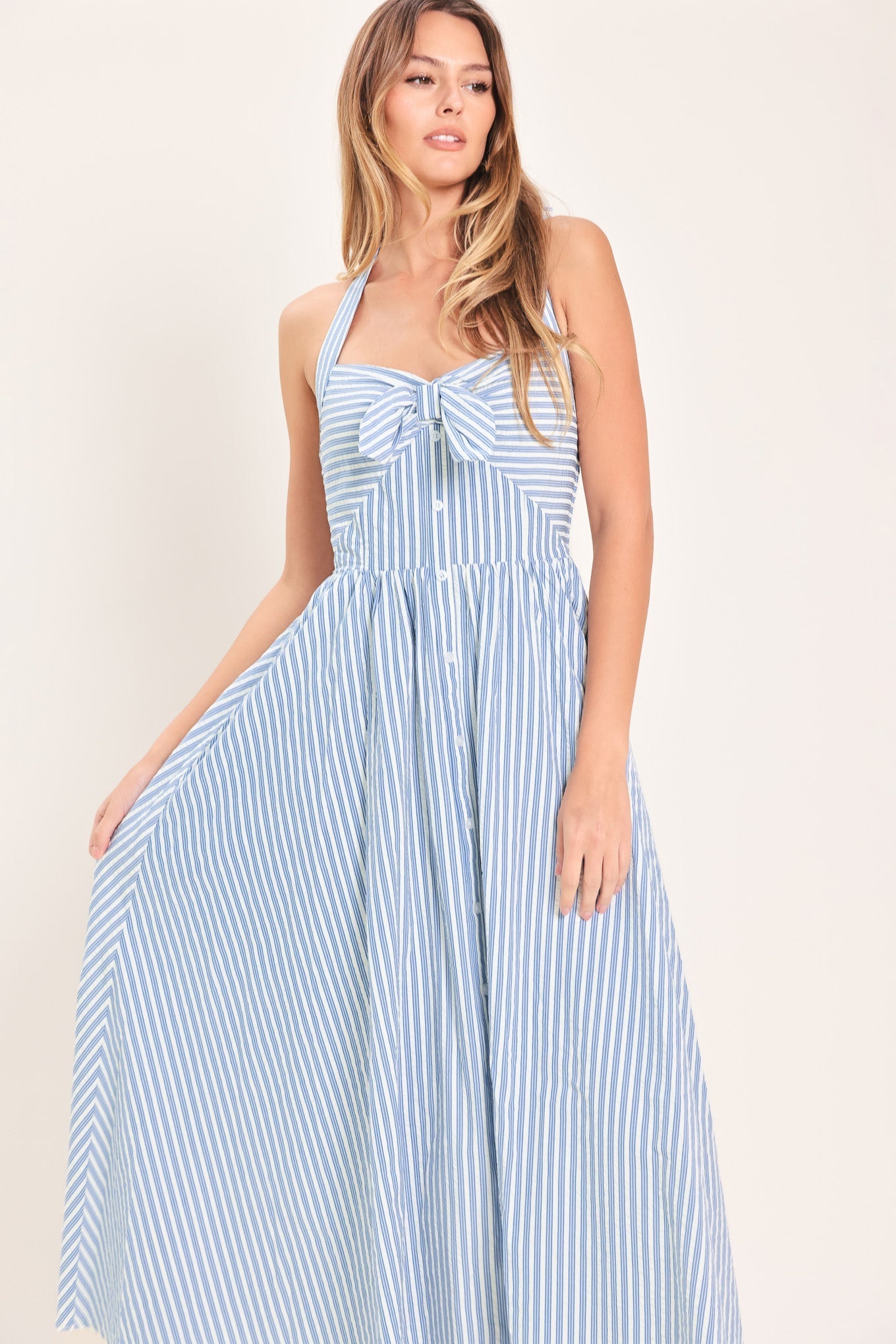FRESH DAY STRIPE WOVEN MIDI DRESS Flying Tomato