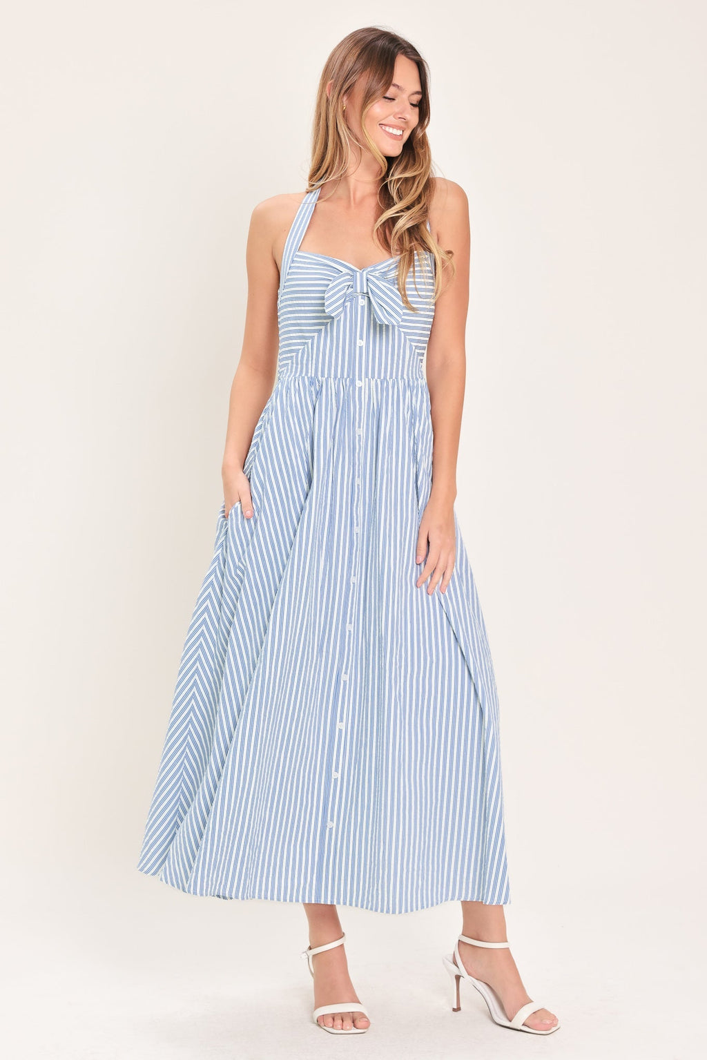 FRESH DAY STRIPE WOVEN MIDI DRESS Flying Tomato