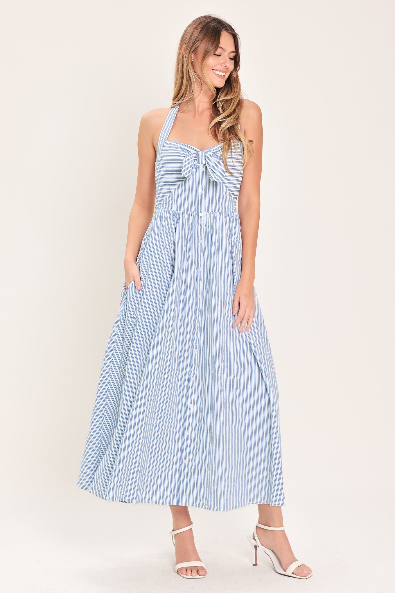 FRESH DAY STRIPE WOVEN MIDI DRESS Flying Tomato