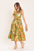 TROPICAL BLOOM TIERED WOVEN MINI SHIRT DRESS Flying Tomato