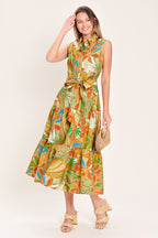 TROPICAL BLOOM TIERED WOVEN MINI SHIRT DRESS Flying Tomato