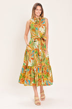 TROPICAL BLOOM TIERED WOVEN MINI SHIRT DRESS Flying Tomato