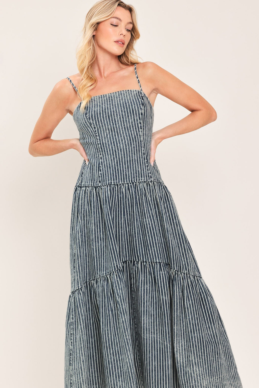 EASYGOING ROMANCE DENIM MIDI DRESS Flying Tomato