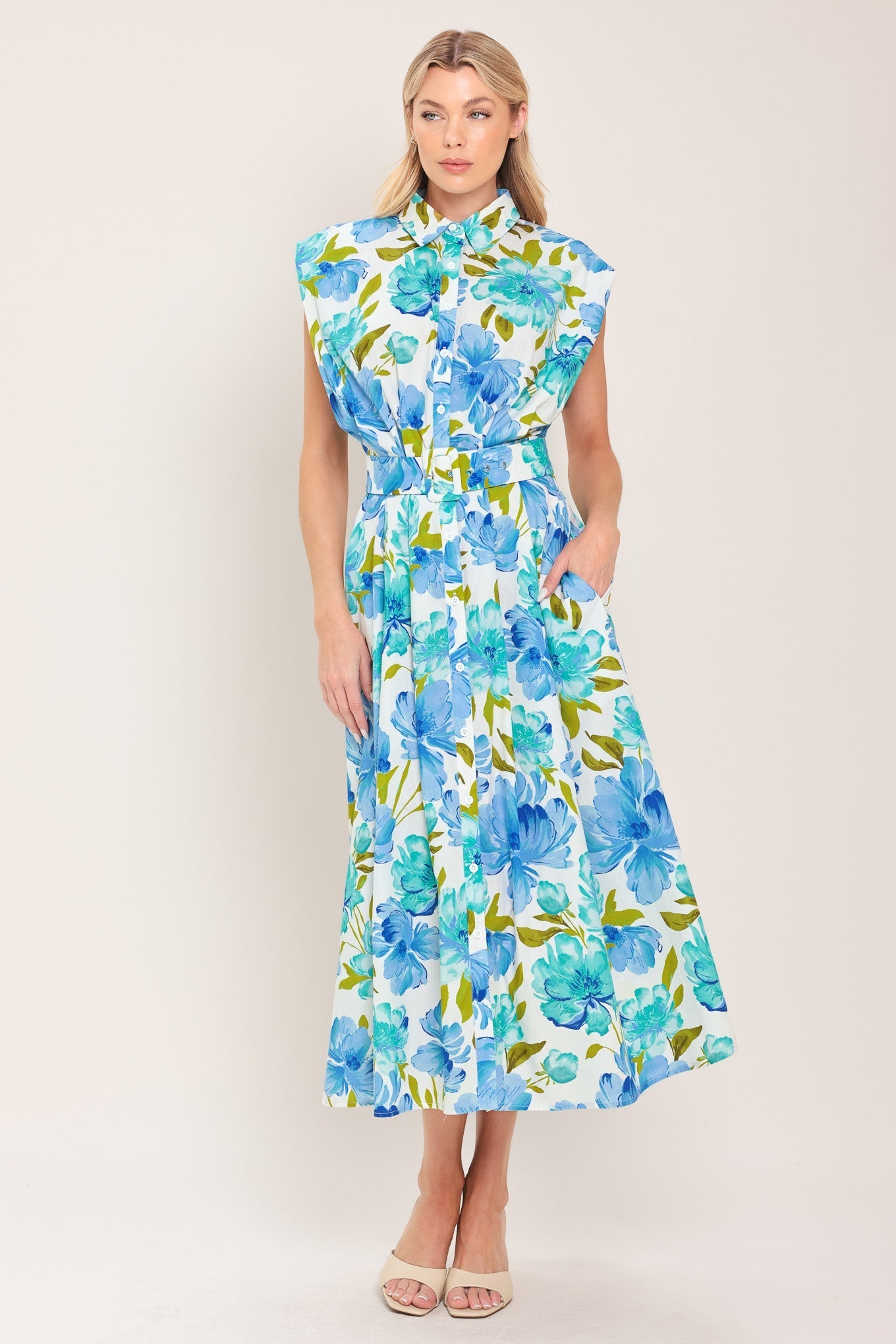 MODERN BLOOM WOVEN MIDI DRESS Flying Tomato
