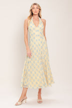 DELICATE BLOOM HALTER WOVEN LACE MIDI DRESS Flying Tomato