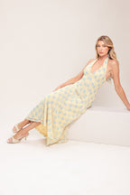 DELICATE BLOOM HALTER WOVEN LACE MIDI DRESS Flying Tomato