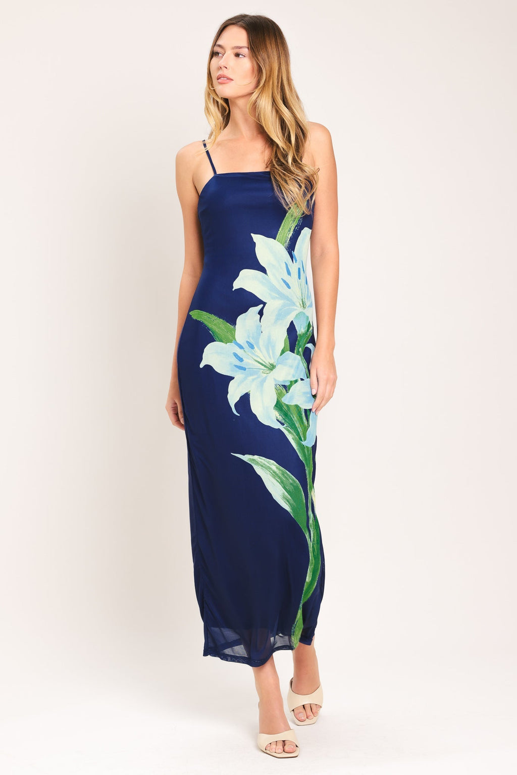 DEEP BLOOM POWER MESH MIDI DRESS Flying Tomato