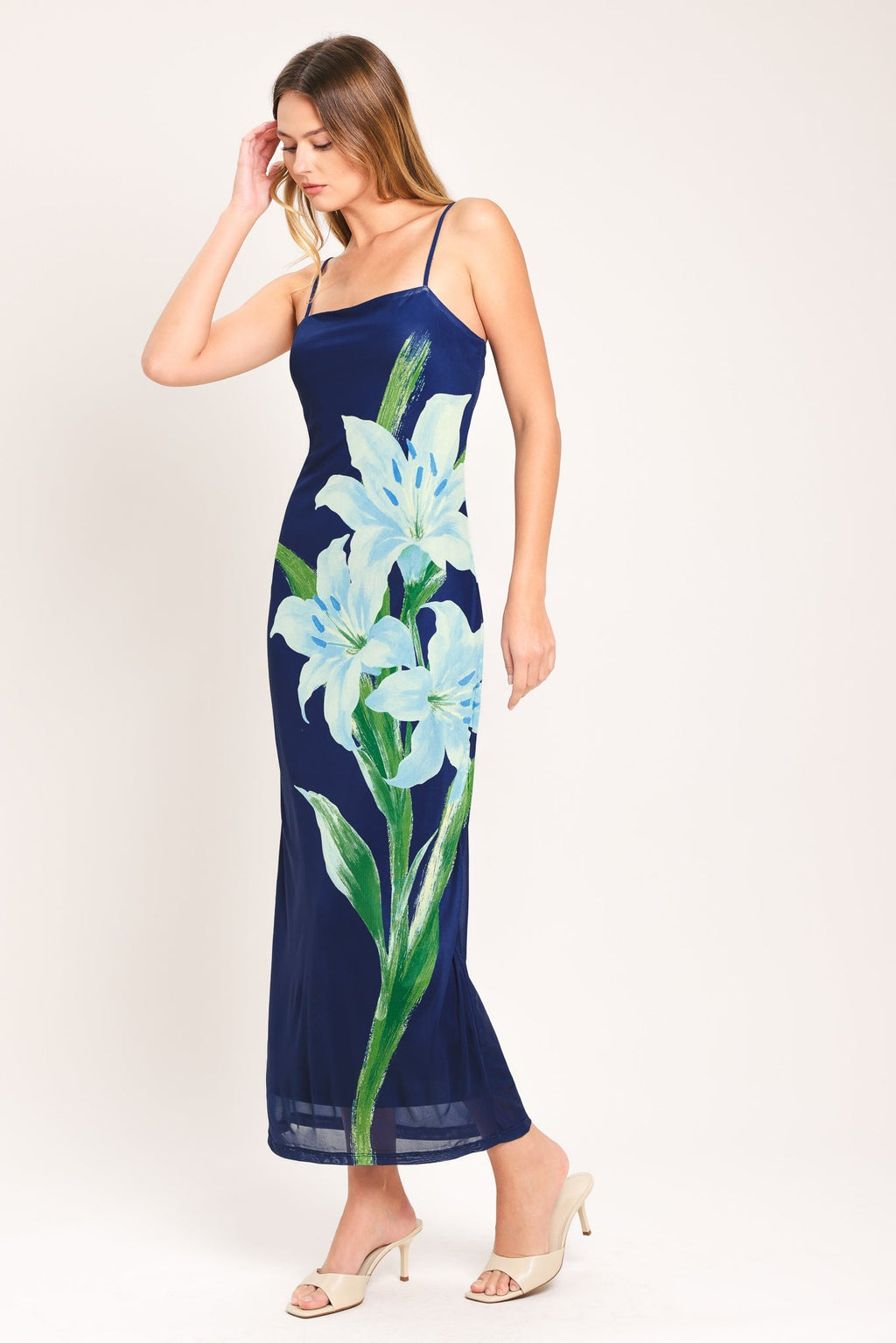 DEEP BLOOM POWER MESH MIDI DRESS Flying Tomato