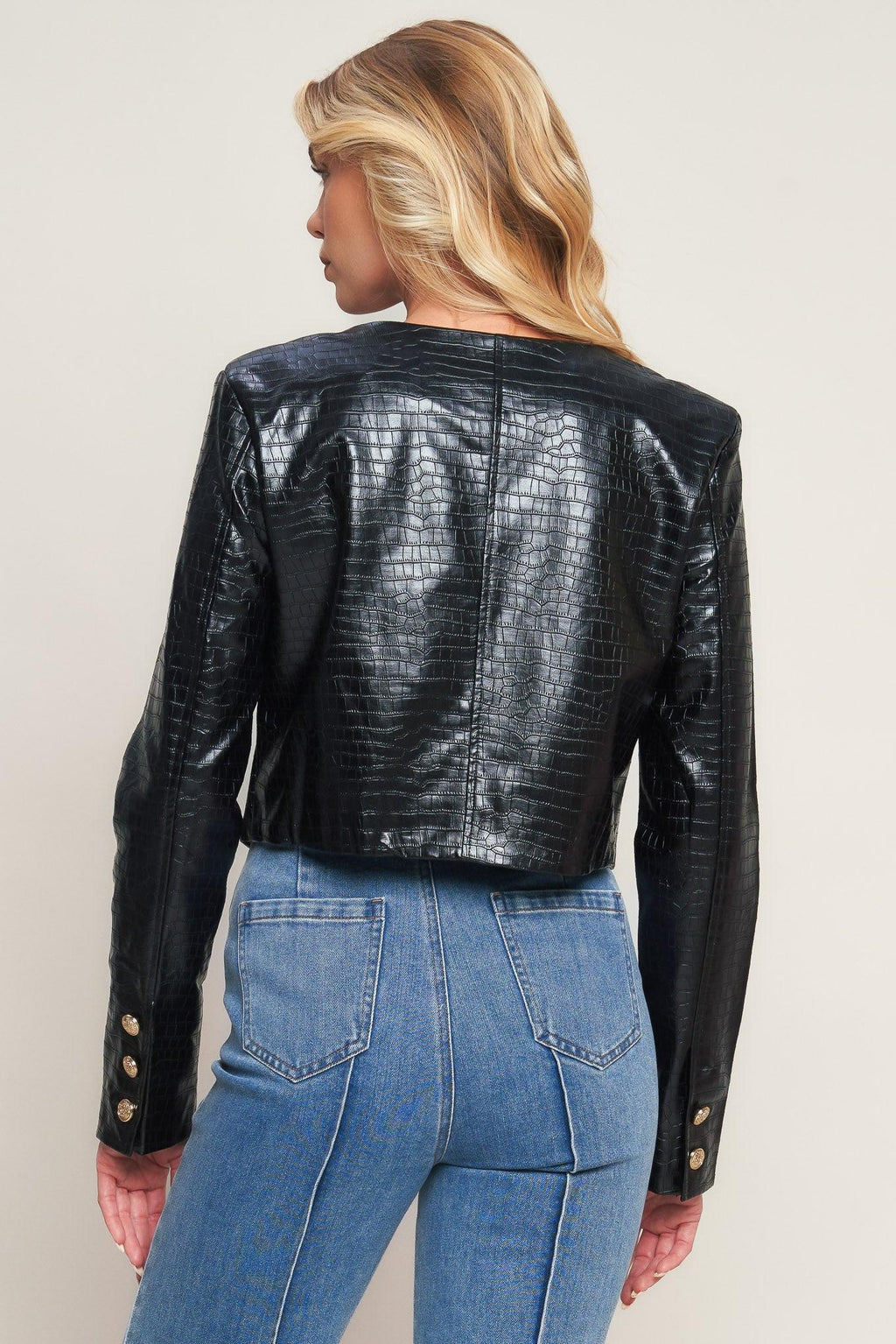 AT THE START FAUX LEATHER BOLERO JACKET Flying Tomato