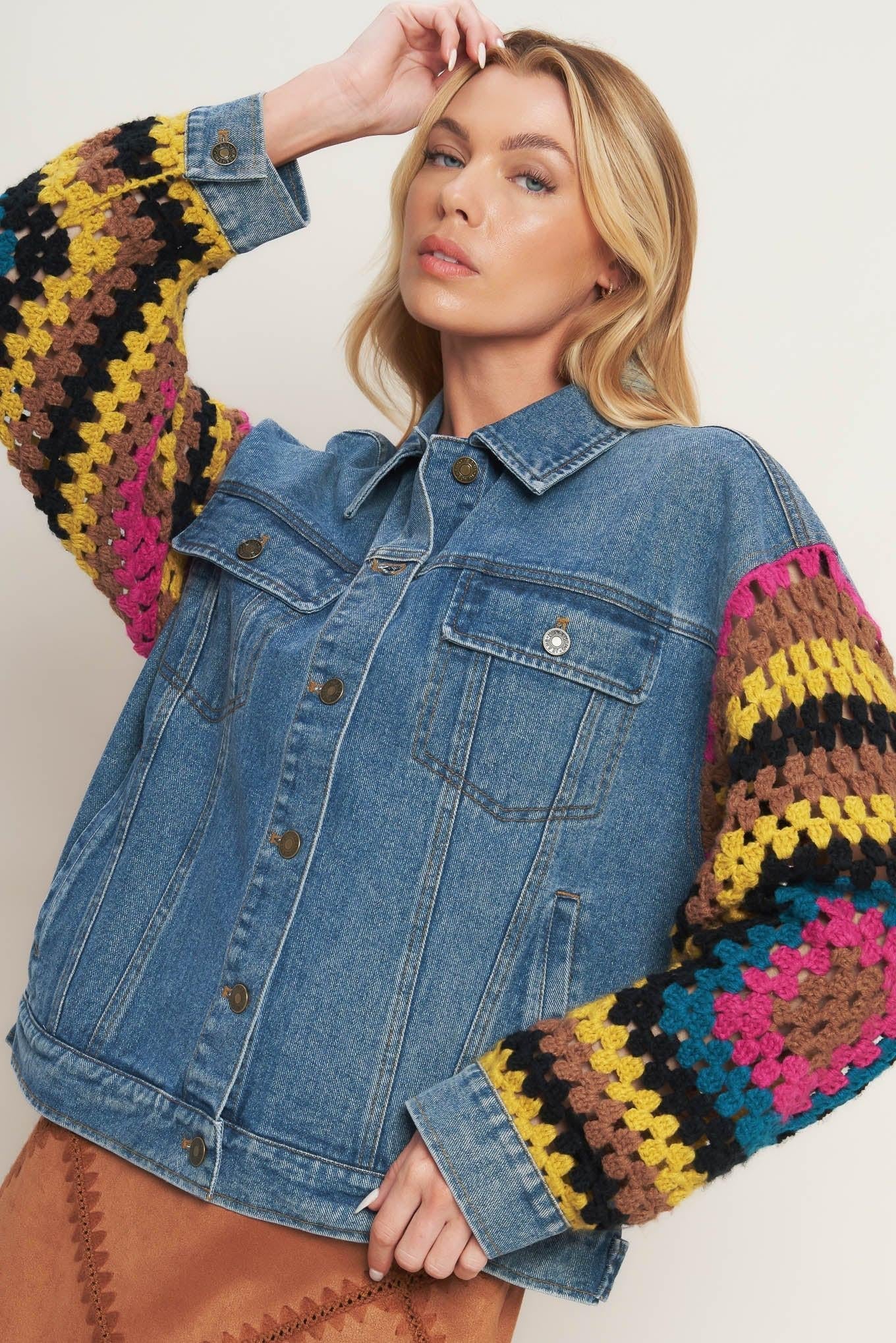 FESTIVAL WEAVE WASHED DENIM JACKET Flying Tomato