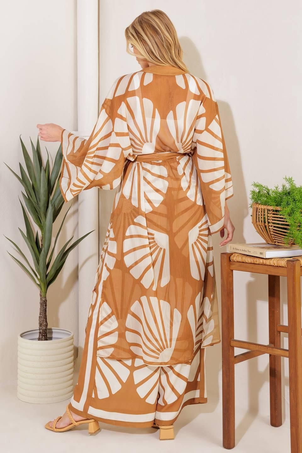 AWAITING LOVE WOVEN KIMONO COVER UP AND PANT SET Flying Tomato