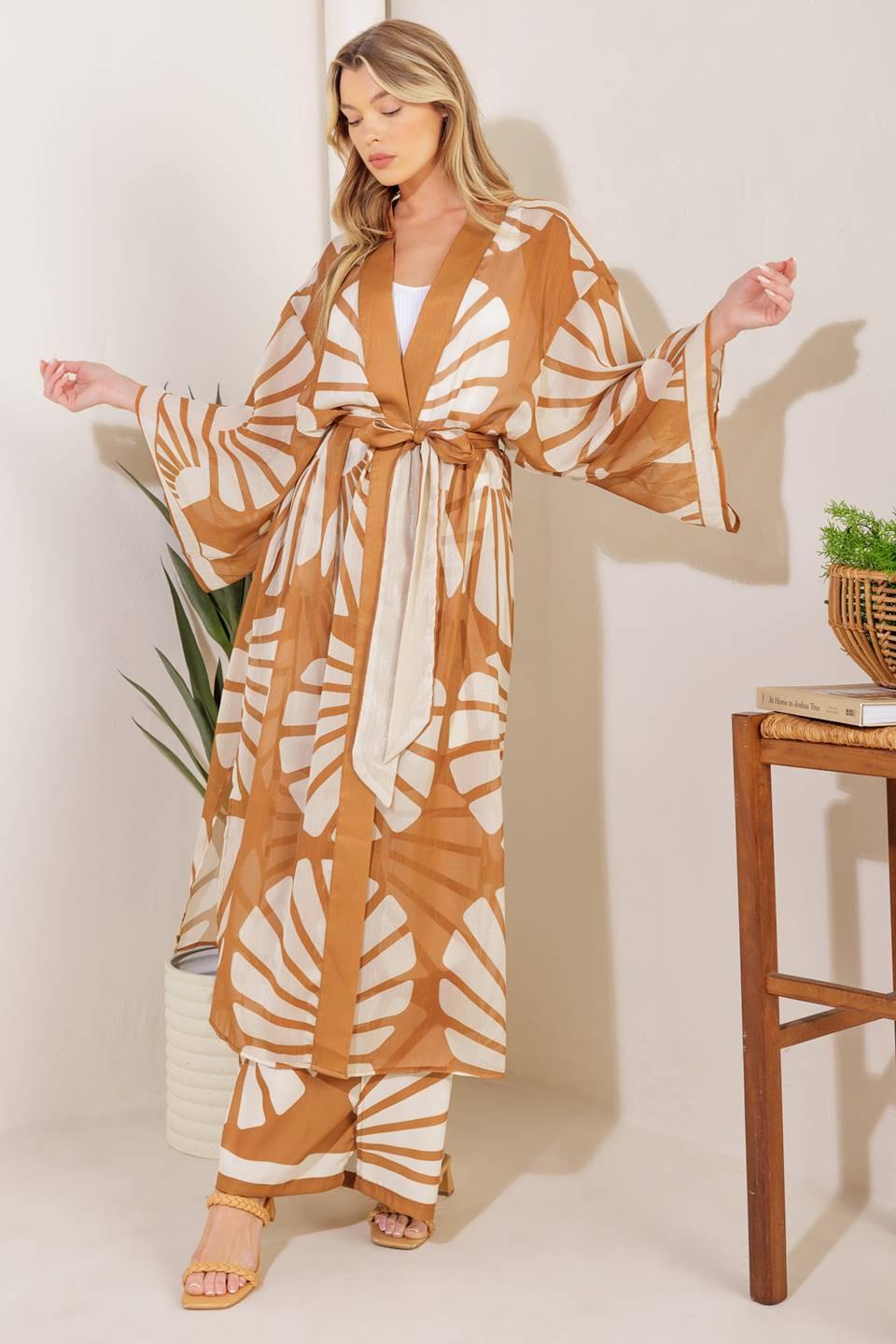 AWAITING LOVE WOVEN KIMONO COVER UP AND PANT SET Flying Tomato