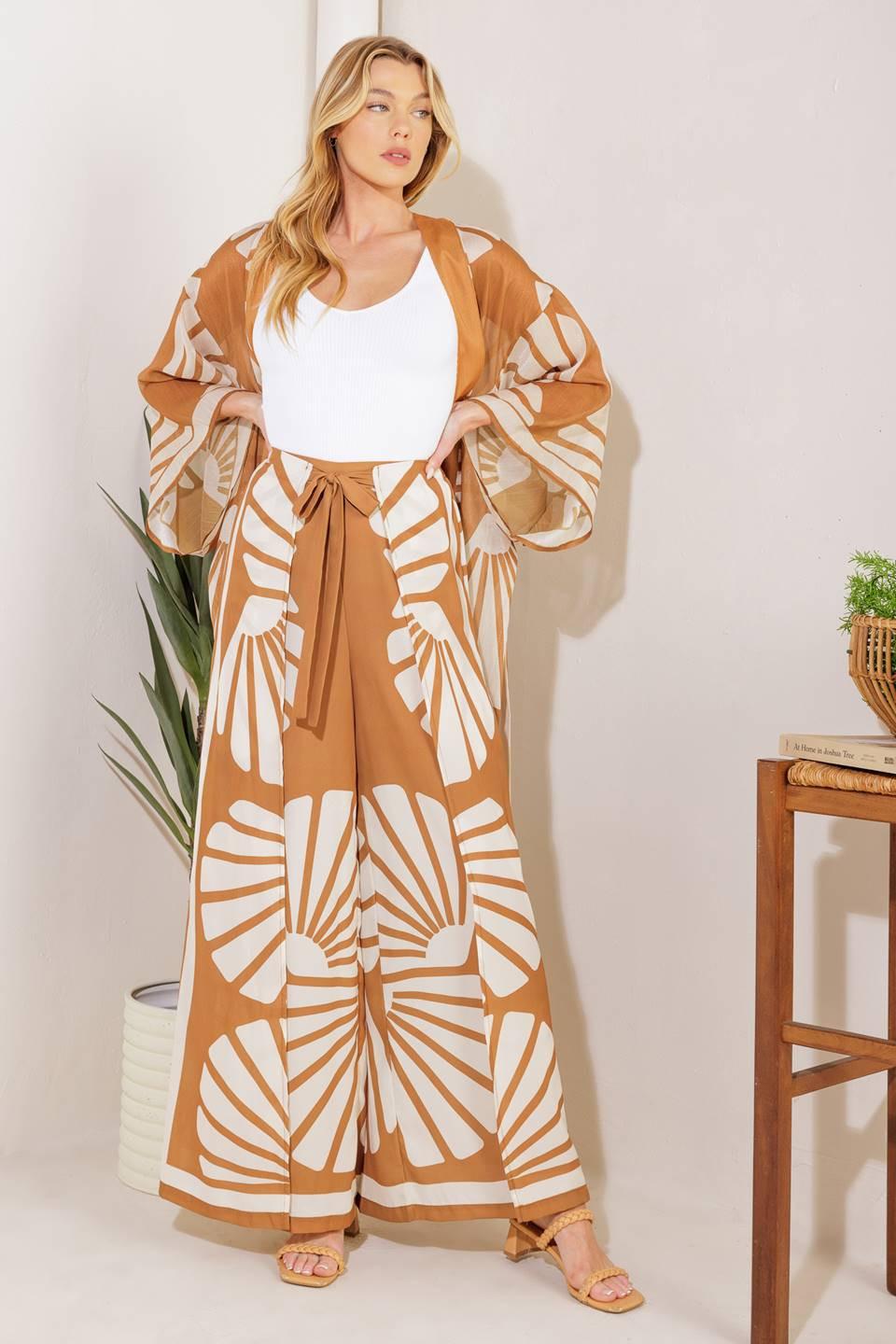 AWAITING LOVE WOVEN KIMONO COVER UP AND PANT SET Flying Tomato
