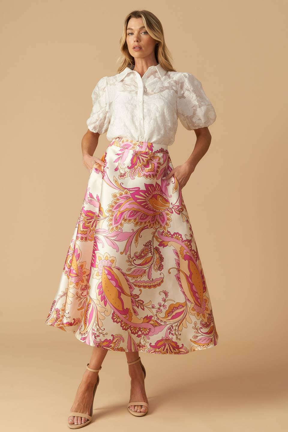 IN THE STILLNESS WOVEN MIDI SKIRT Flying Tomato