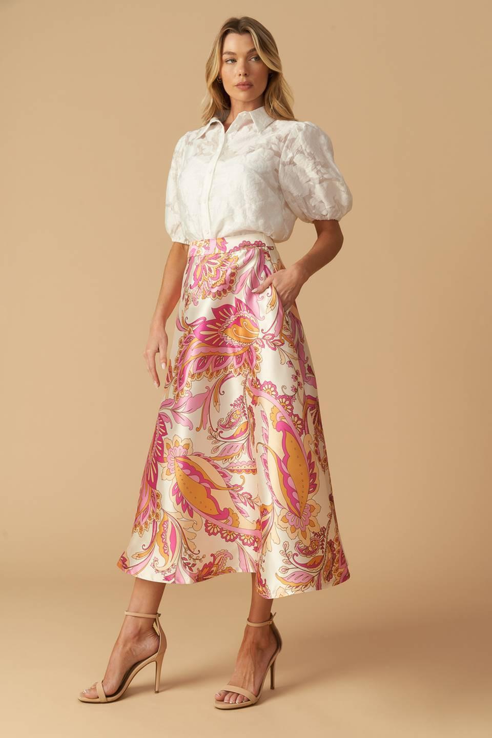 IN THE STILLNESS WOVEN MIDI SKIRT Flying Tomato