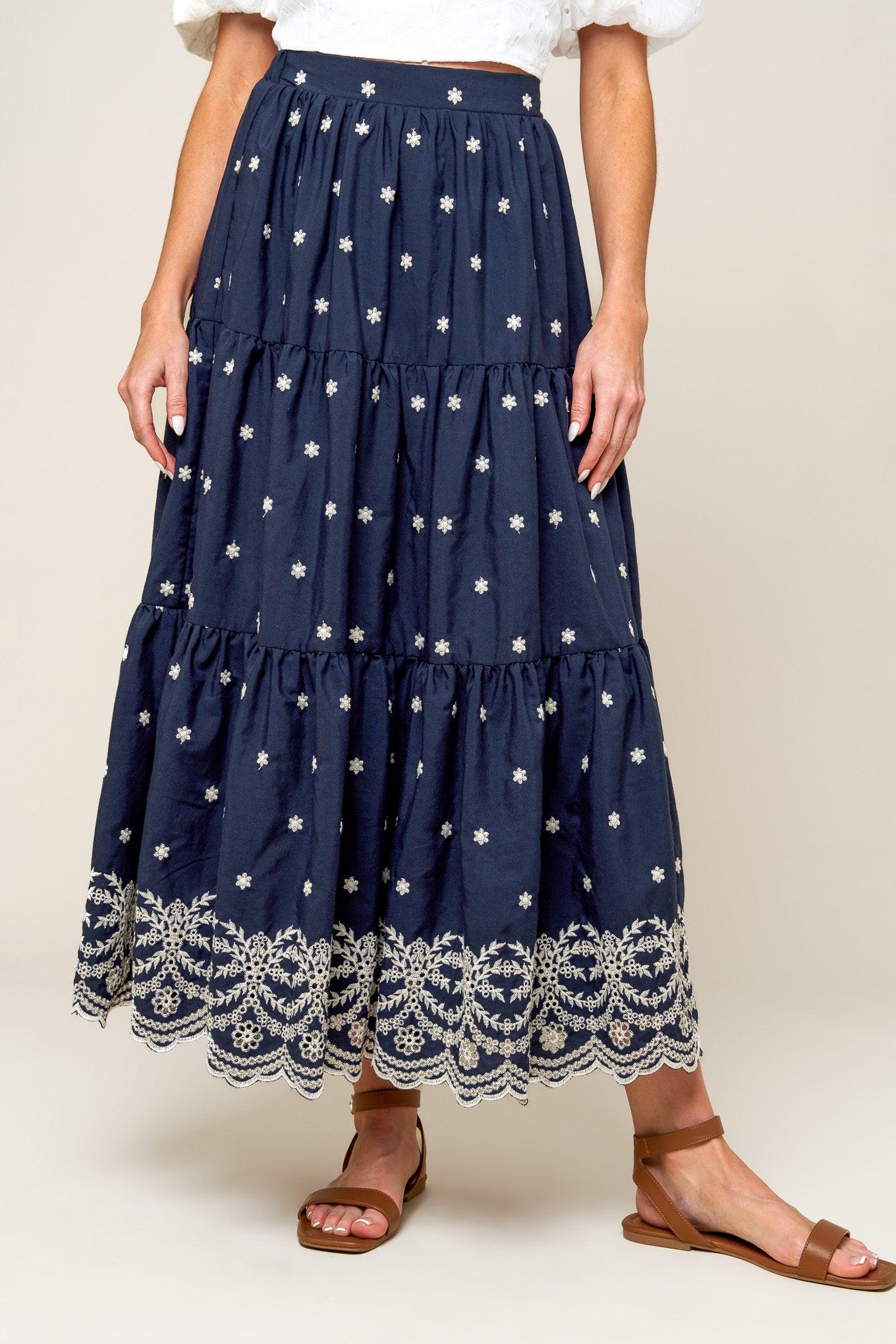 BEBE ALERT NAVY WOVEN MIDI SKIRT Flying Tomato
