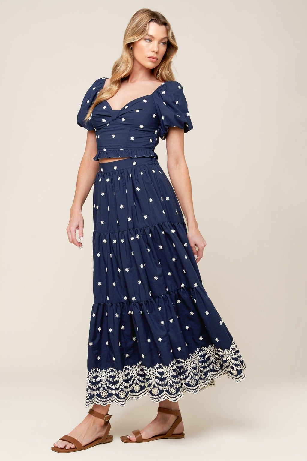 BEBE ALERT NAVY WOVEN MIDI SKIRT Flying Tomato