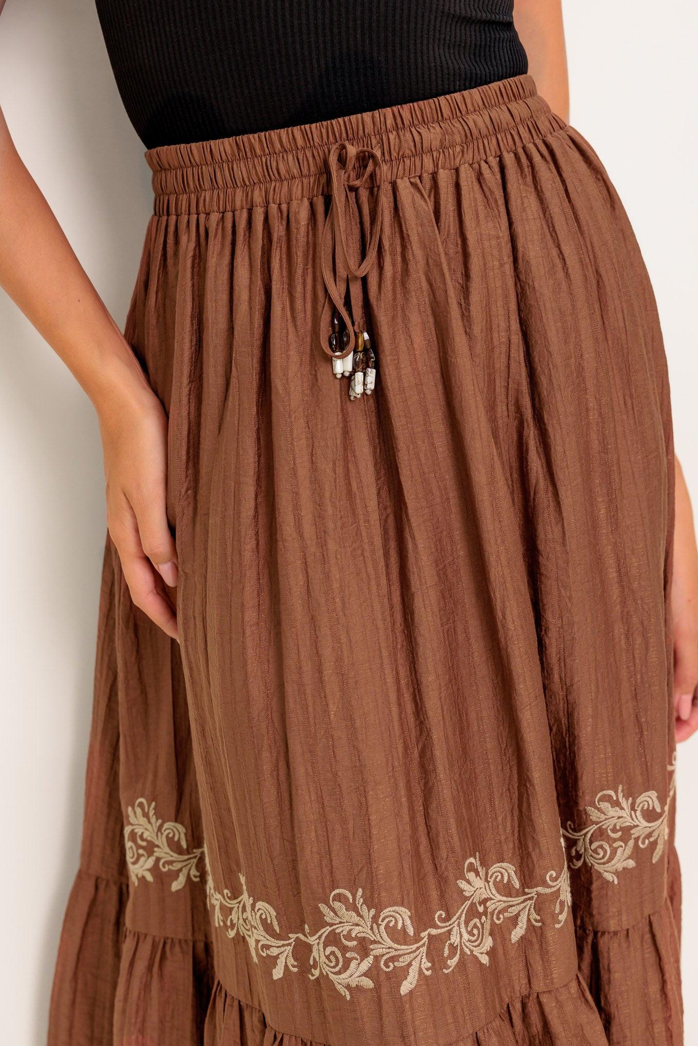FULL SPEED AHEAD BROWN WOVEN MAXI SKIRT Flying Tomato