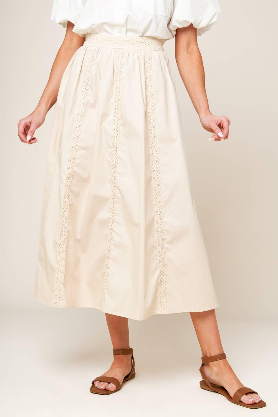 LAYTON CREAM WOVEN MIDI SKIRT Flying Tomato