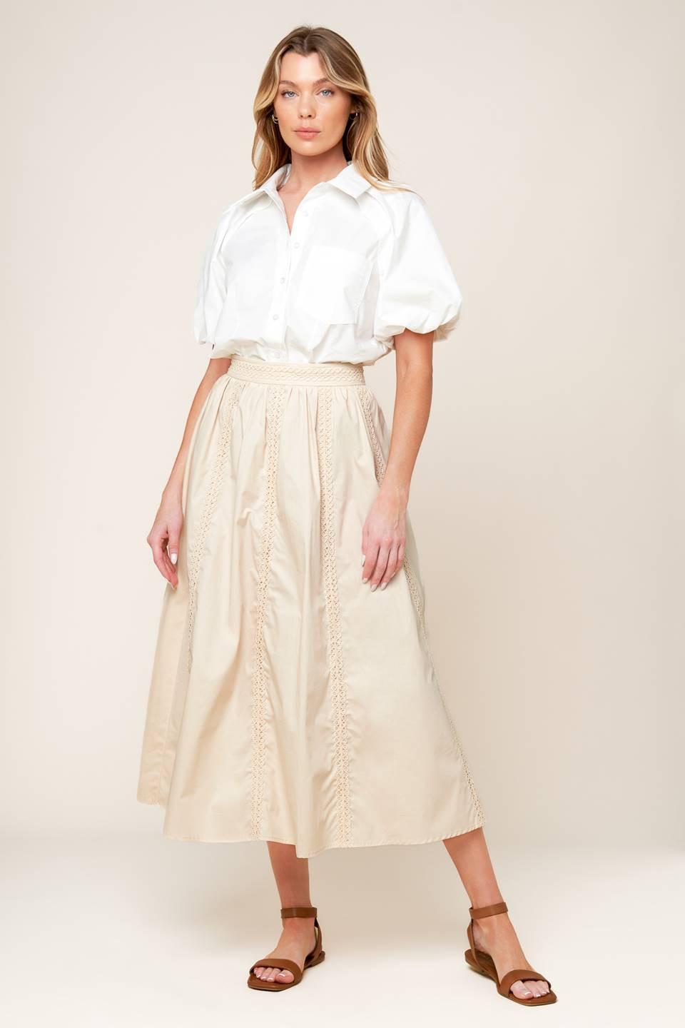 LAYTON CREAM WOVEN MIDI SKIRT Flying Tomato
