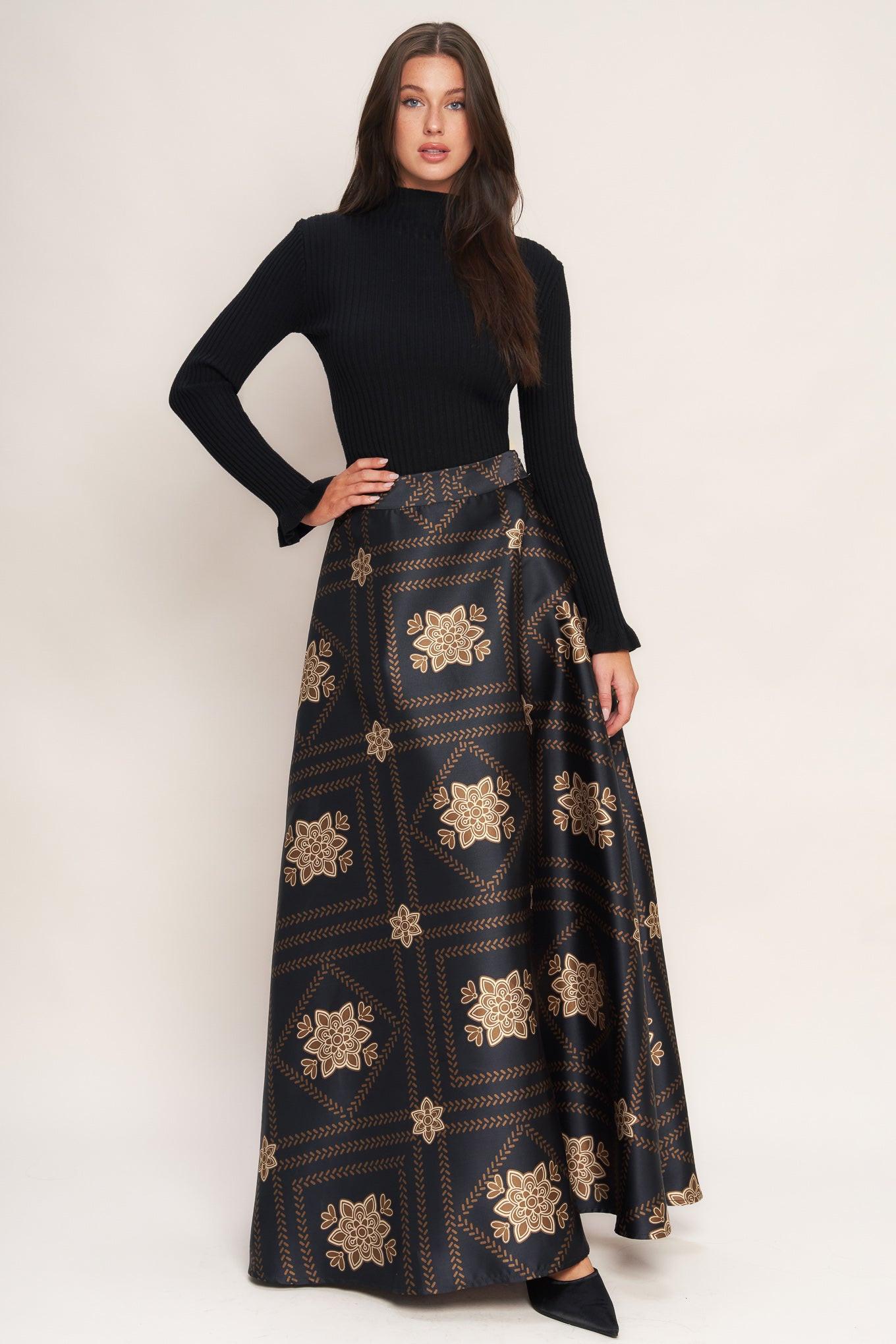 ORNAMENTAL NIGHTS WOVEN MAXI CIRCLE SKIRT Flying Tomato