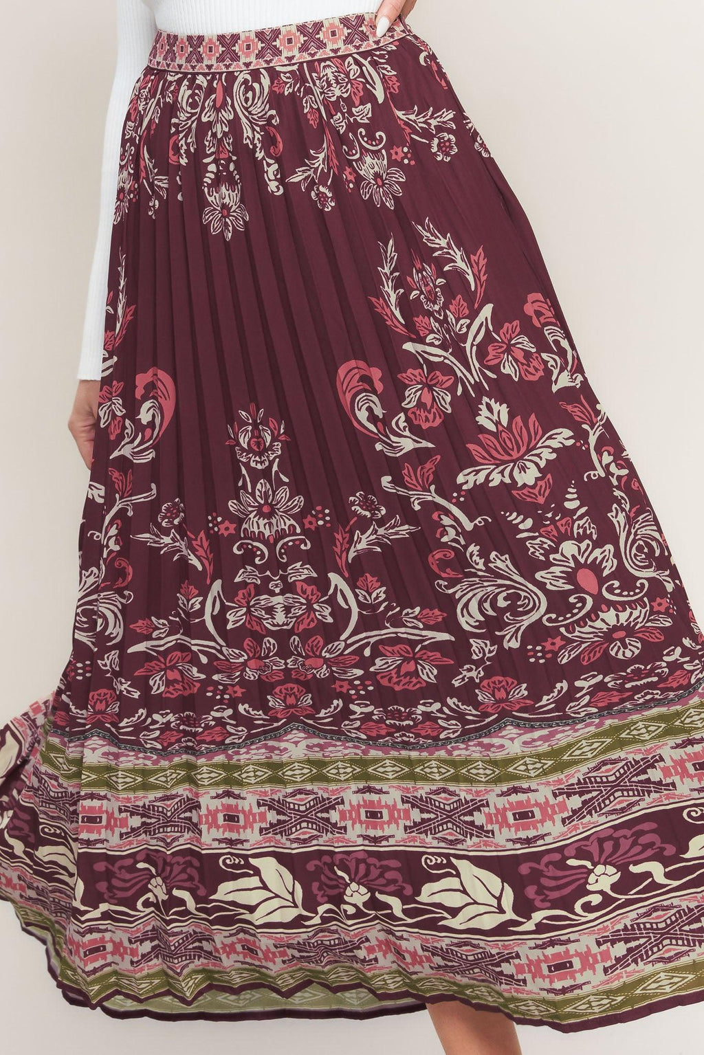 AZTEC CHERRY WOVEN MIDI SKIRT Flying Tomato