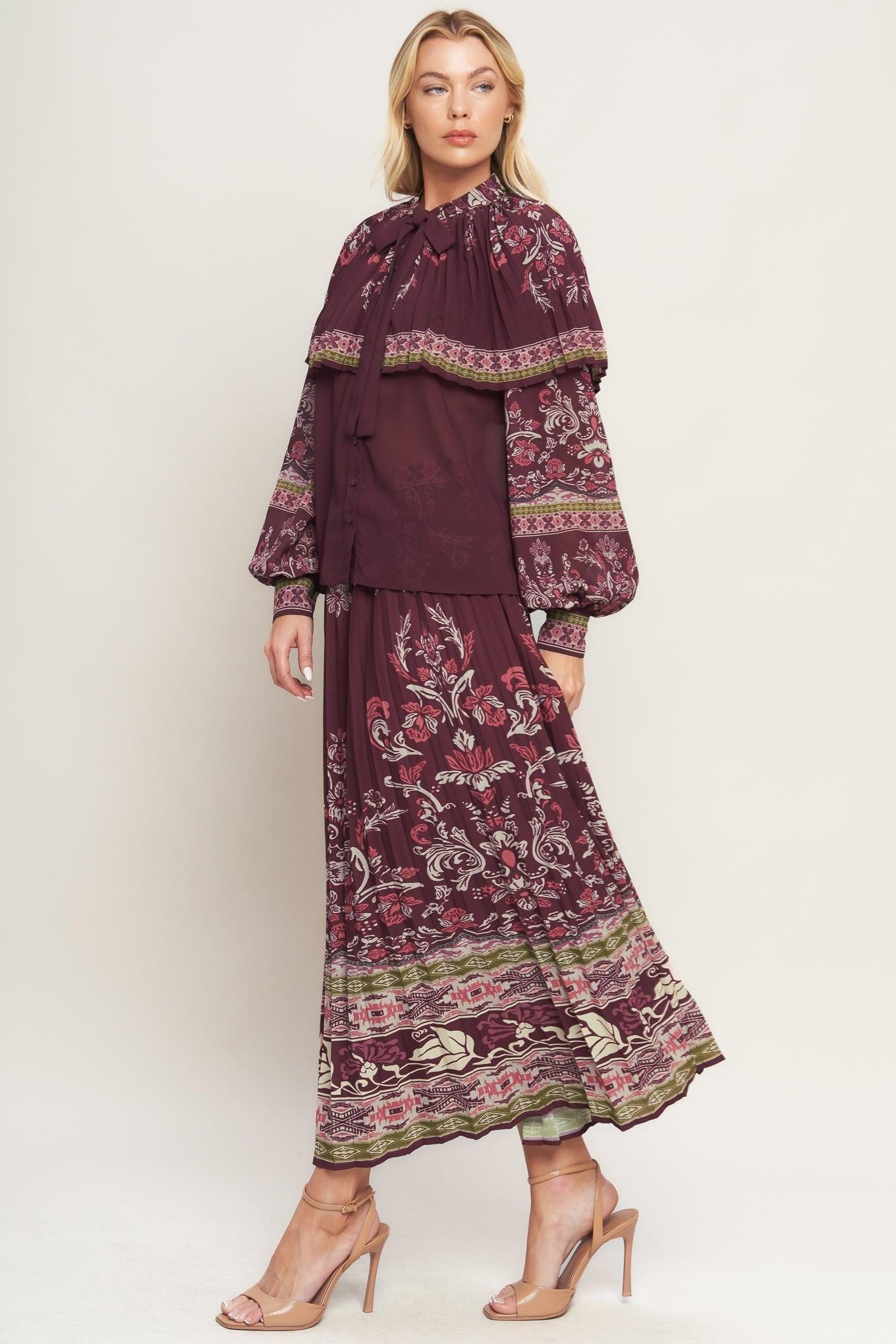 AZTEC CHERRY WOVEN MIDI SKIRT Flying Tomato