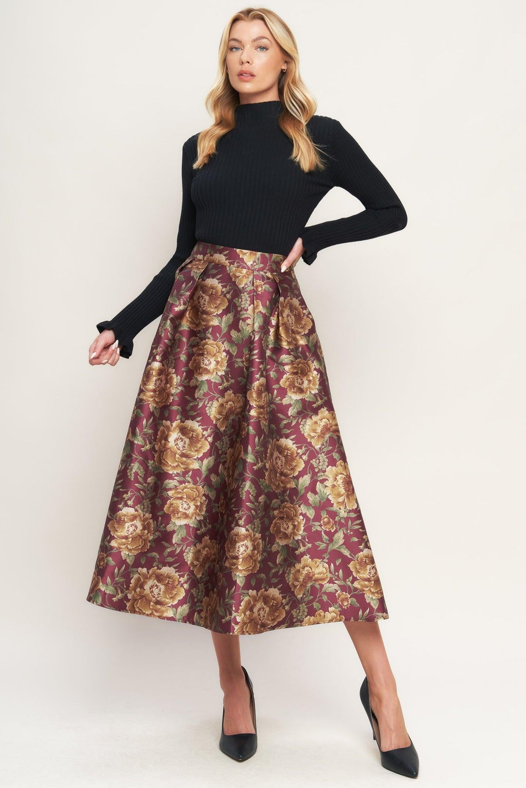 EVENING BOTANICALS WOVEN FULL MIDI SKIRT Flying Tomato