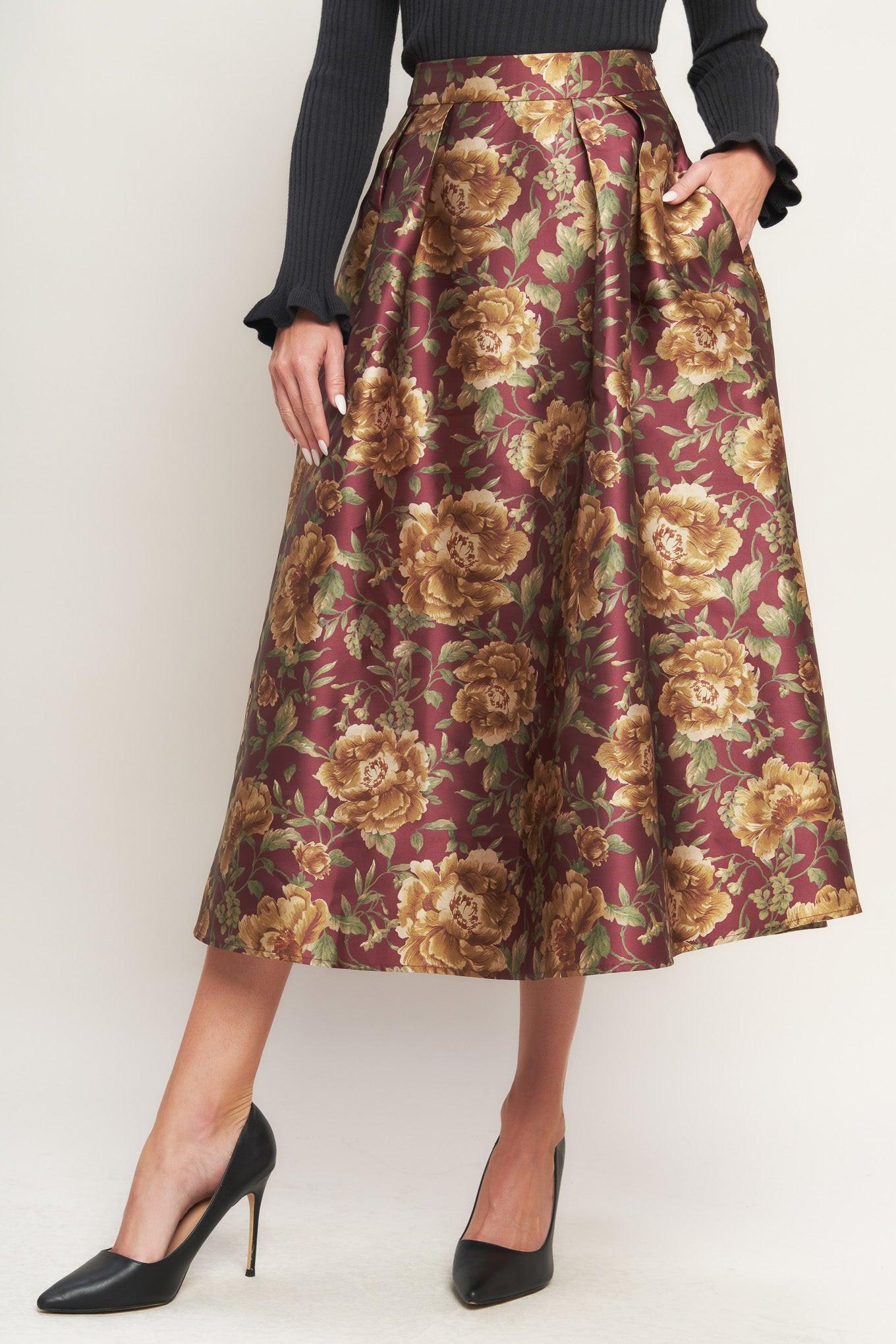 EVENING BOTANICALS WOVEN FULL MIDI SKIRT Flying Tomato