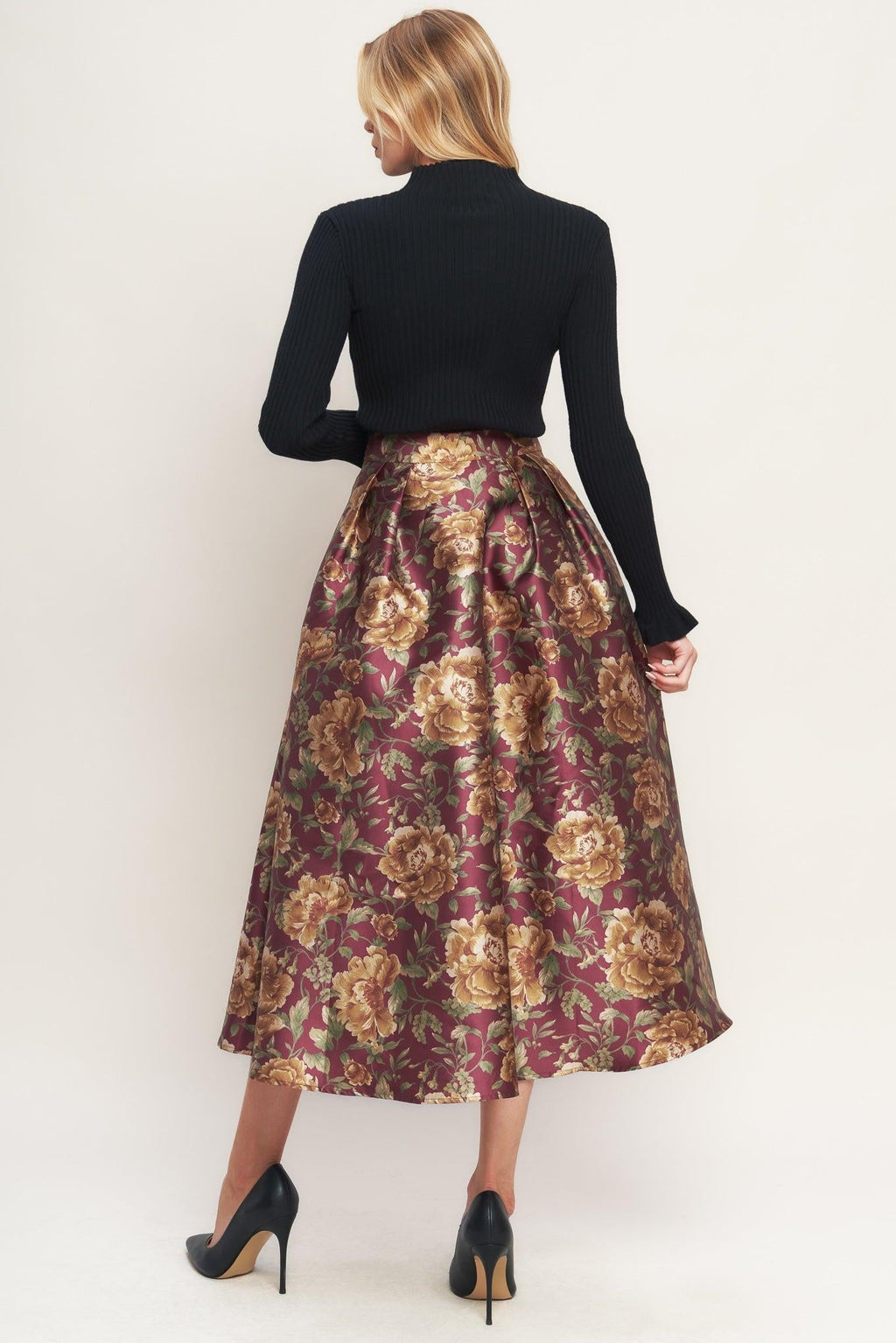 EVENING BOTANICALS WOVEN FULL MIDI SKIRT Flying Tomato