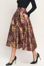 EVENING BOTANICALS WOVEN FULL MIDI SKIRT Flying Tomato