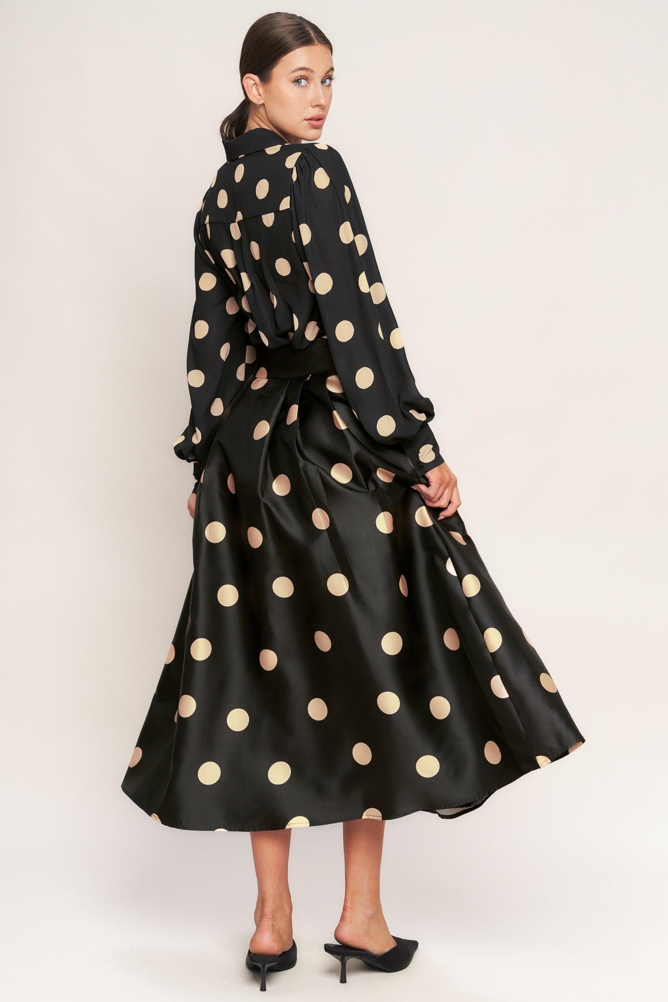 MOONLIGHT DOTS WOVEN FULL MIDI SKIRT Flying Tomato