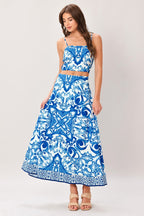 COASTAL MOSAIC WOVEN MIDI CIRCLE SKIRT Flying Tomato