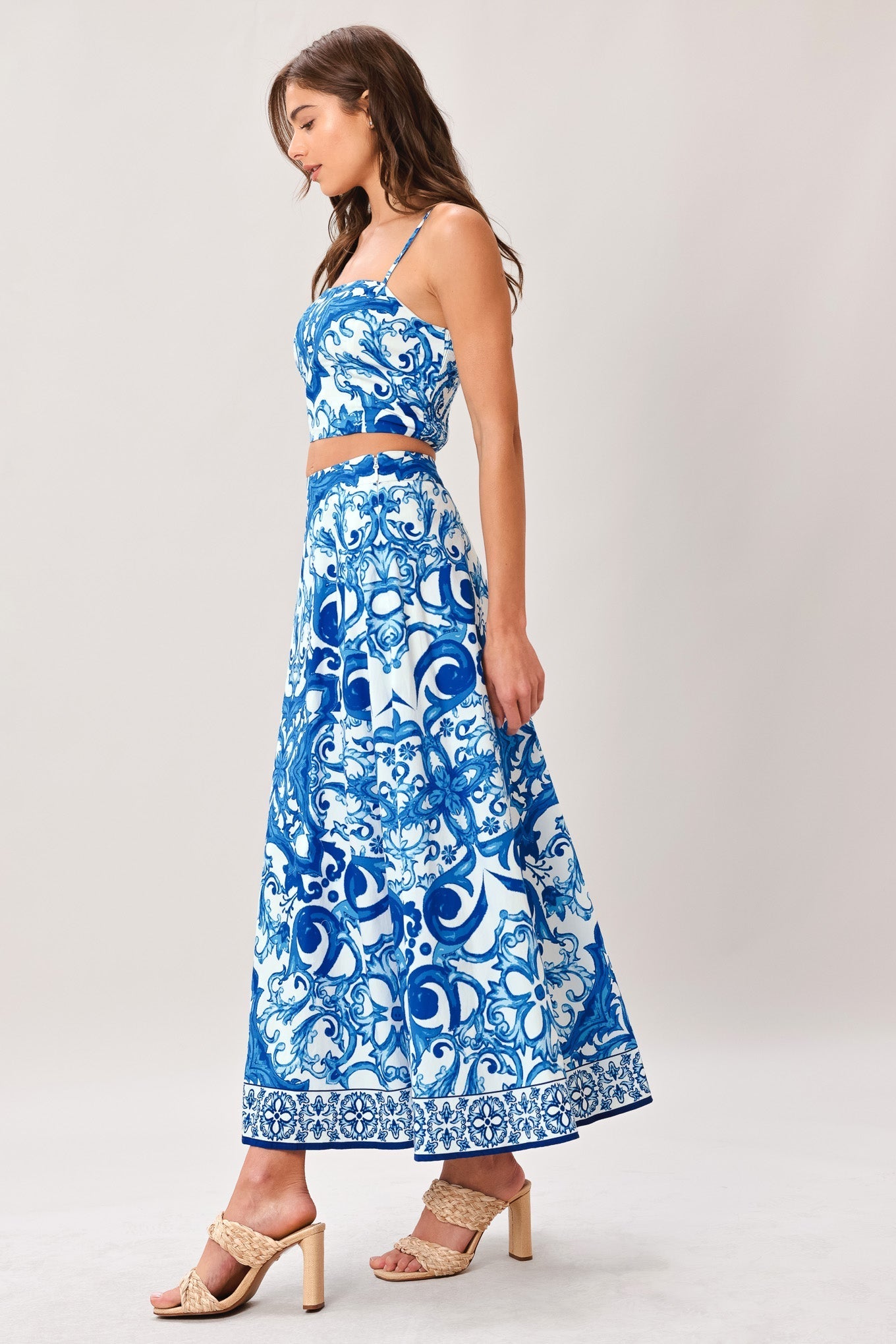 COASTAL MOSAIC WOVEN MIDI CIRCLE SKIRT Flying Tomato