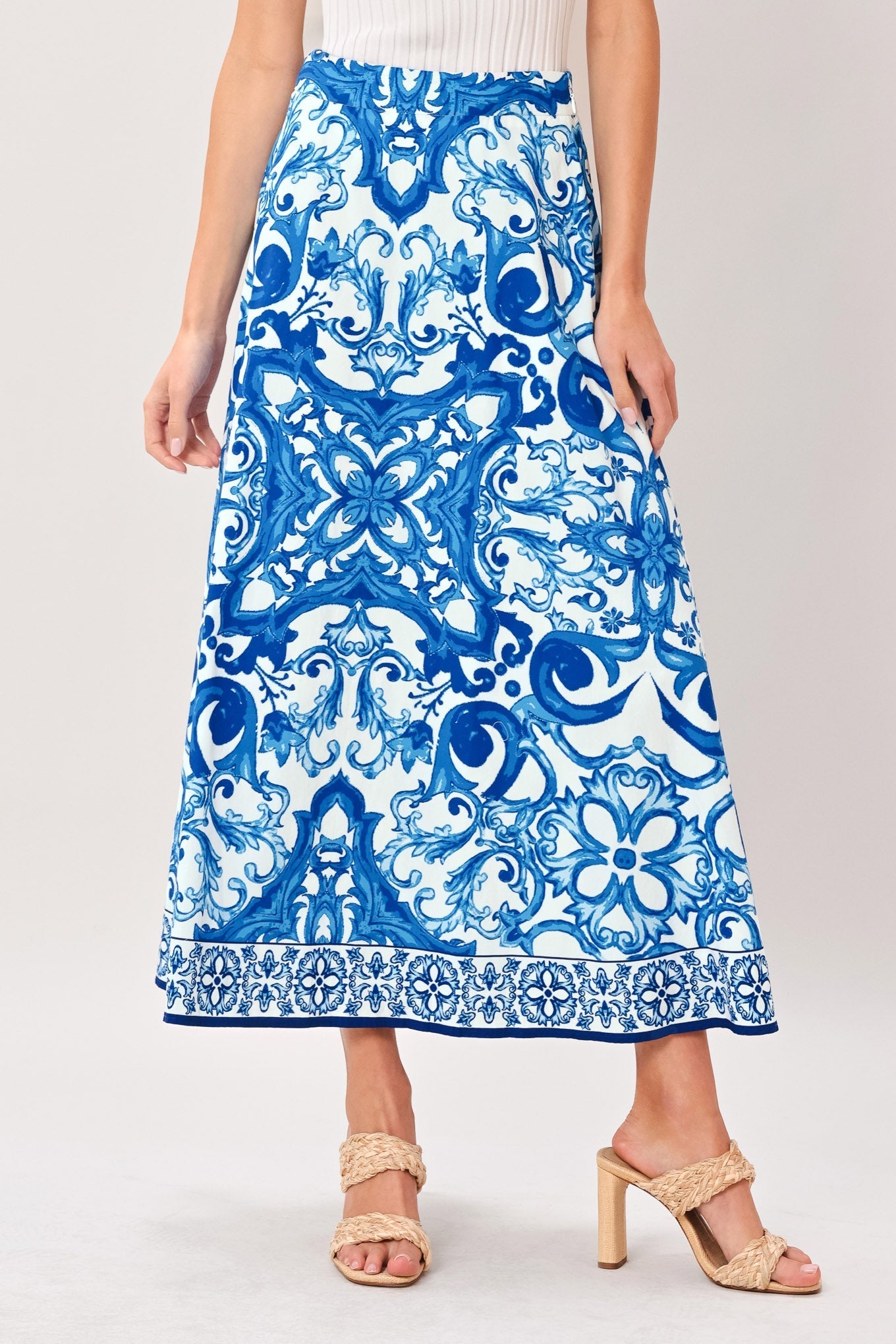COASTAL MOSAIC WOVEN MIDI CIRCLE SKIRT Flying Tomato