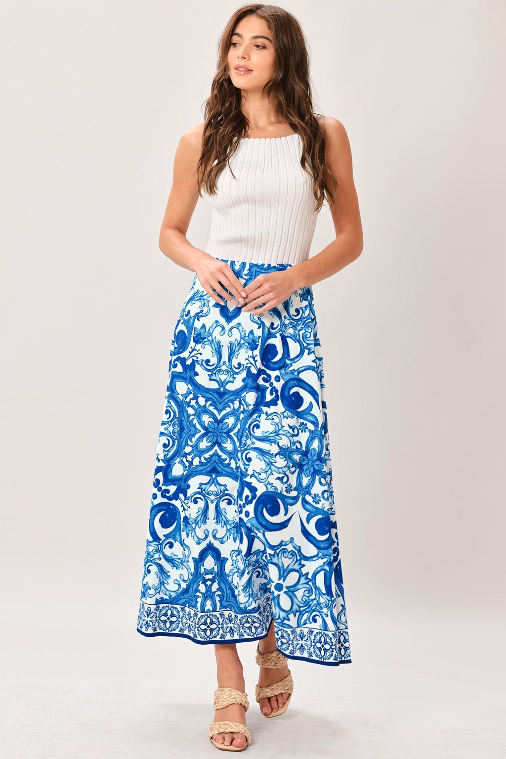 COASTAL MOSAIC WOVEN MIDI CIRCLE SKIRT Flying Tomato