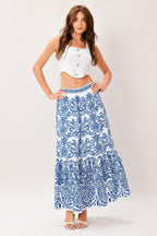 AZURE ORNATE WOVEN FULL MIDI SKIRT Flying Tomato