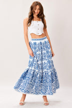 AZURE ORNATE WOVEN FULL MIDI SKIRT Flying Tomato