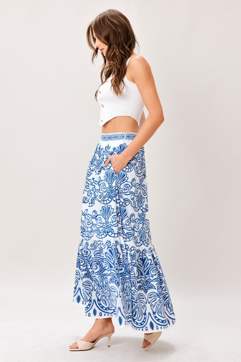 AZURE ORNATE WOVEN FULL MIDI SKIRT Flying Tomato