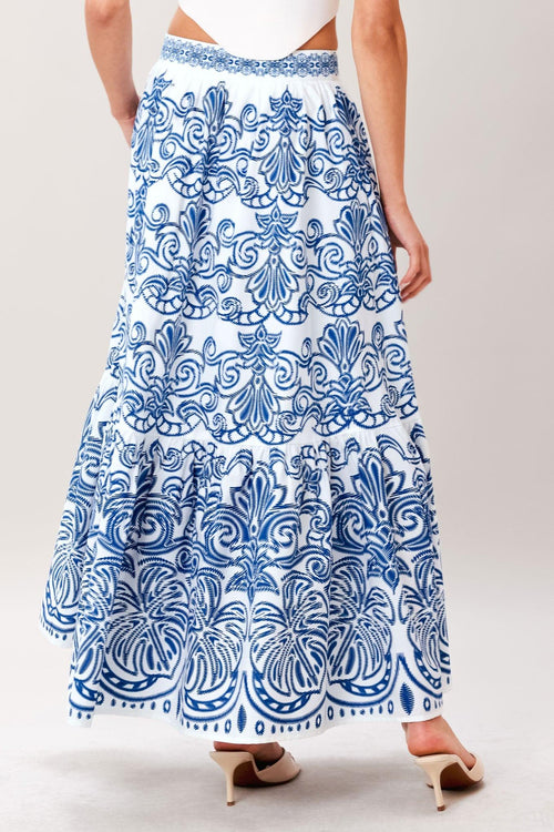 AZURE ORNATE WOVEN FULL MIDI SKIRT Flying Tomato
