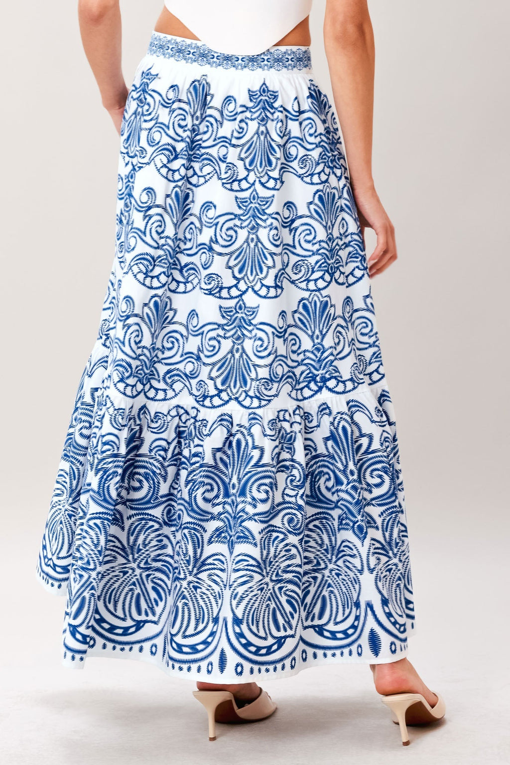 AZURE ORNATE WOVEN FULL MIDI SKIRT Flying Tomato