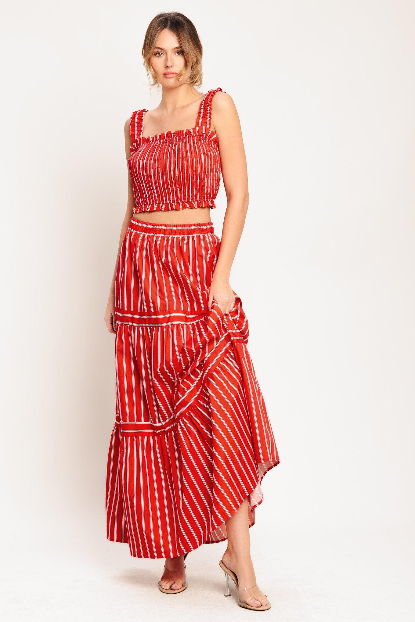 SUNSET STRIPE WOVEN MAXI SKIRT Flying Tomato