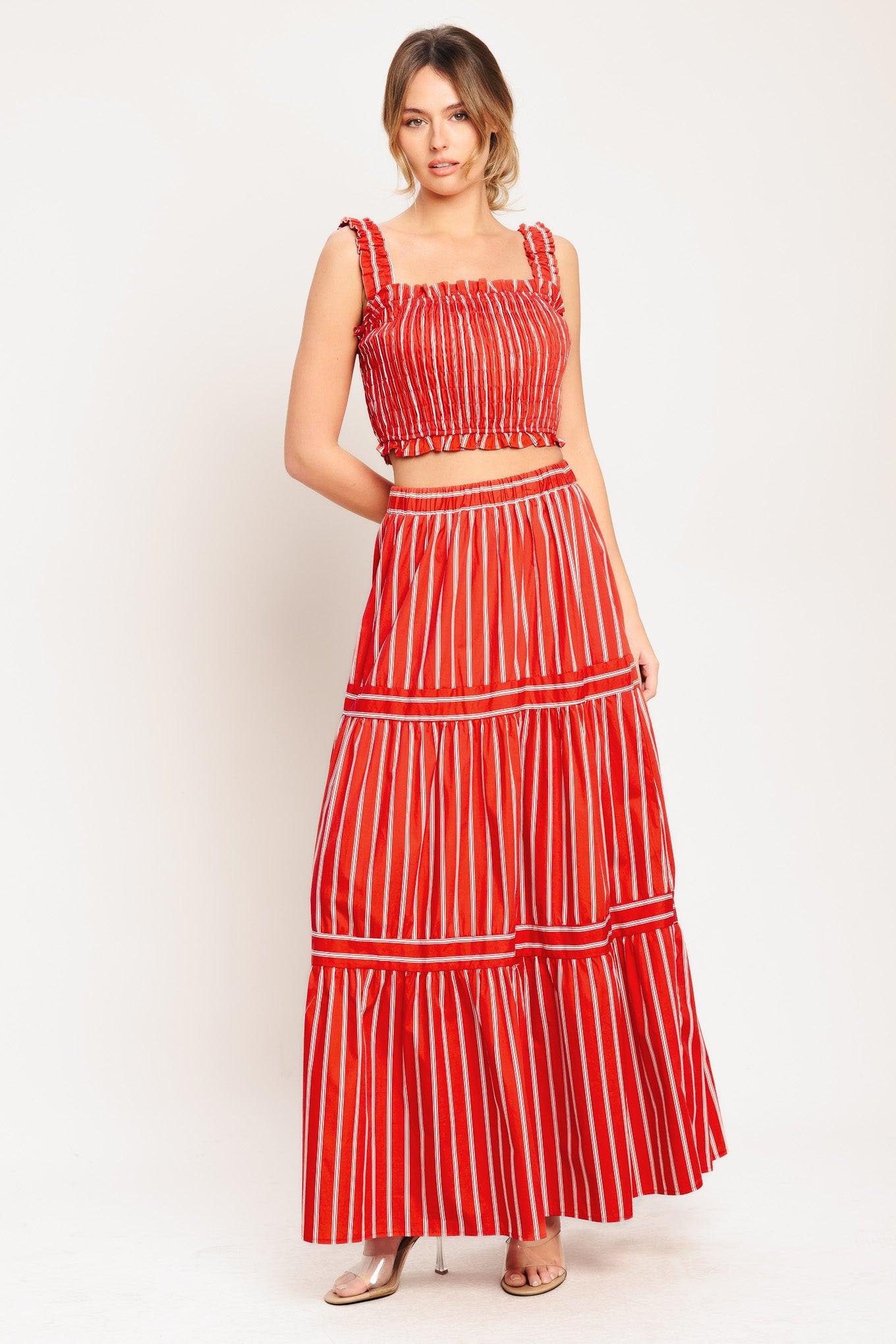 SUNSET STRIPE WOVEN MAXI SKIRT Flying Tomato