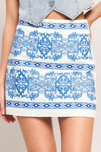 BLUE PORCELAIN WOVEN MINI SKIRT Flying Tomato