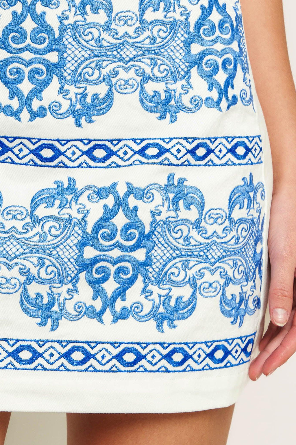 BLUE PORCELAIN WOVEN MINI SKIRT Flying Tomato