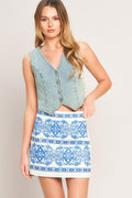 BLUE PORCELAIN WOVEN MINI SKIRT Flying Tomato