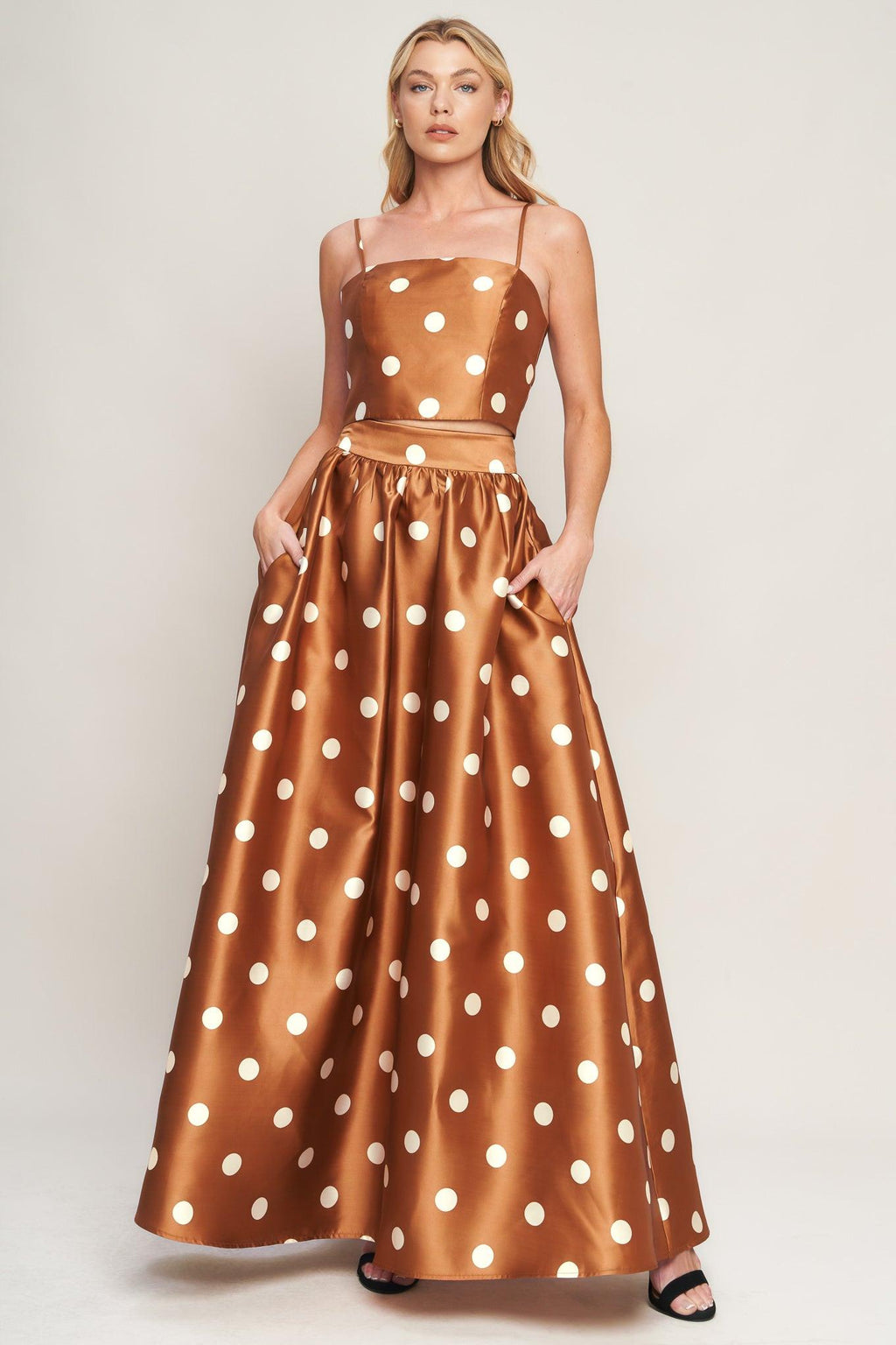 CHIC POLKA FLOW WOVEN FULL MAXI SKIRT Flying Tomato