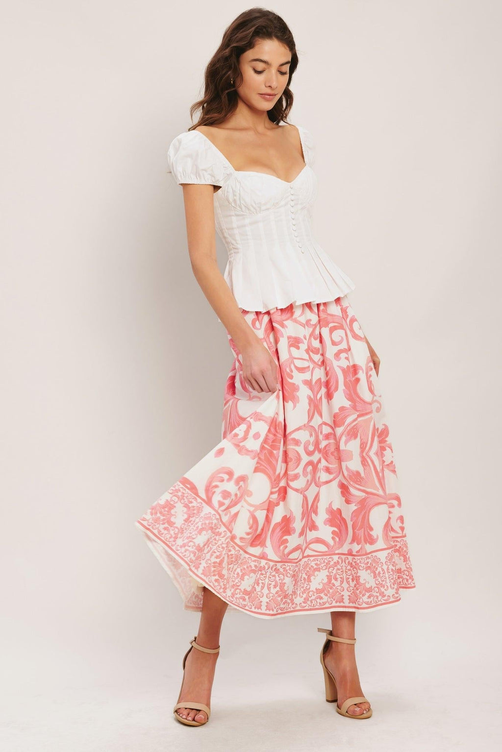 AMALFI SUNSET WOVEN MIDI FULL SKIRT Flying Tomato