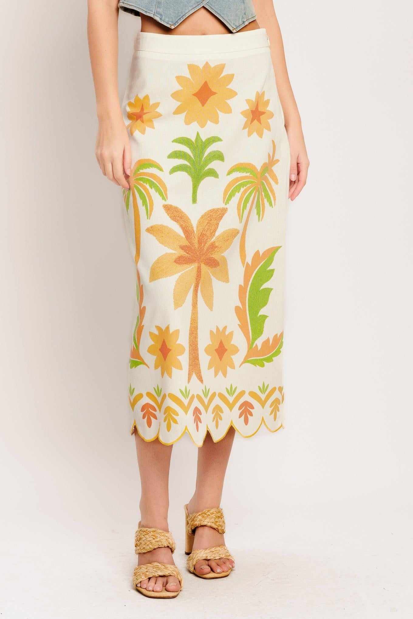 VINTAGE ISLAND WOVEN MIDI SKIRT Flying Tomato