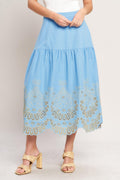 SKY BLOOM WOVEN EYELET MIDI SKIRT Flying Tomato
